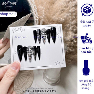 Nail box thiết kế , móng tay giả nhọn ,đính nơ tặng keo và dũa , Nail đẹp