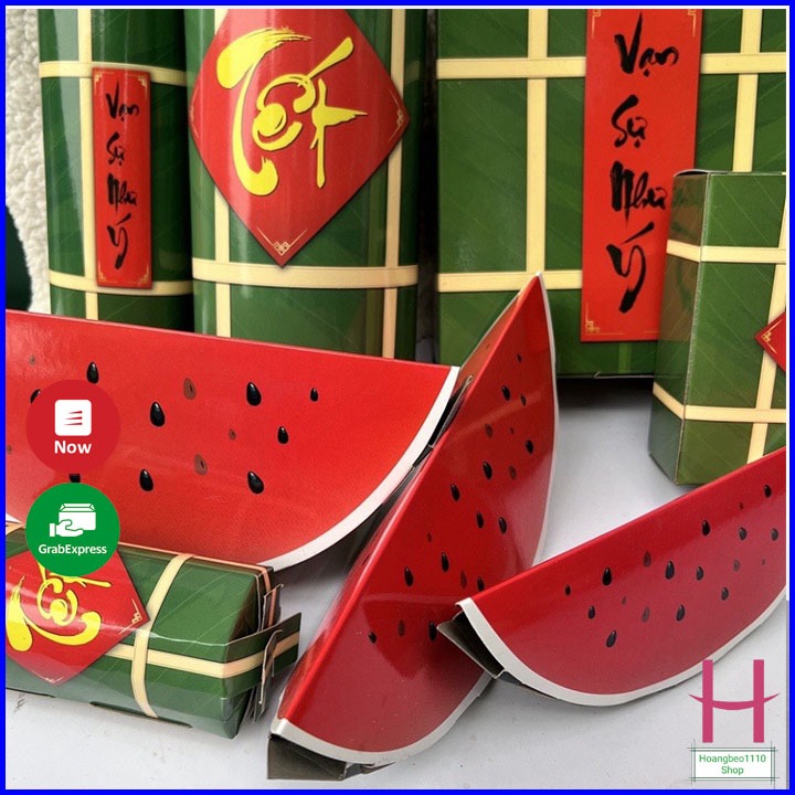 Mô hình bánh chưng,giò,bánh tét,miếng dưa hấu các size bằng hộp giấy gấp tiện lợi trang trí Tết và nhà cửa { H }