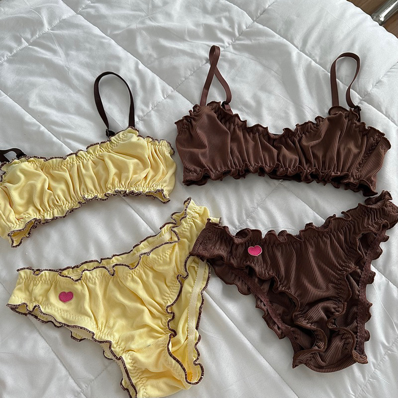 Set Bra Chocolate & Banana Heart nhún xinh xắn có mút rời