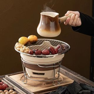 Ấm trà gốm cao, cốc sữa nướng