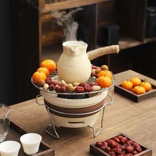 Ấm trà gốm cao, cốc sữa nướng