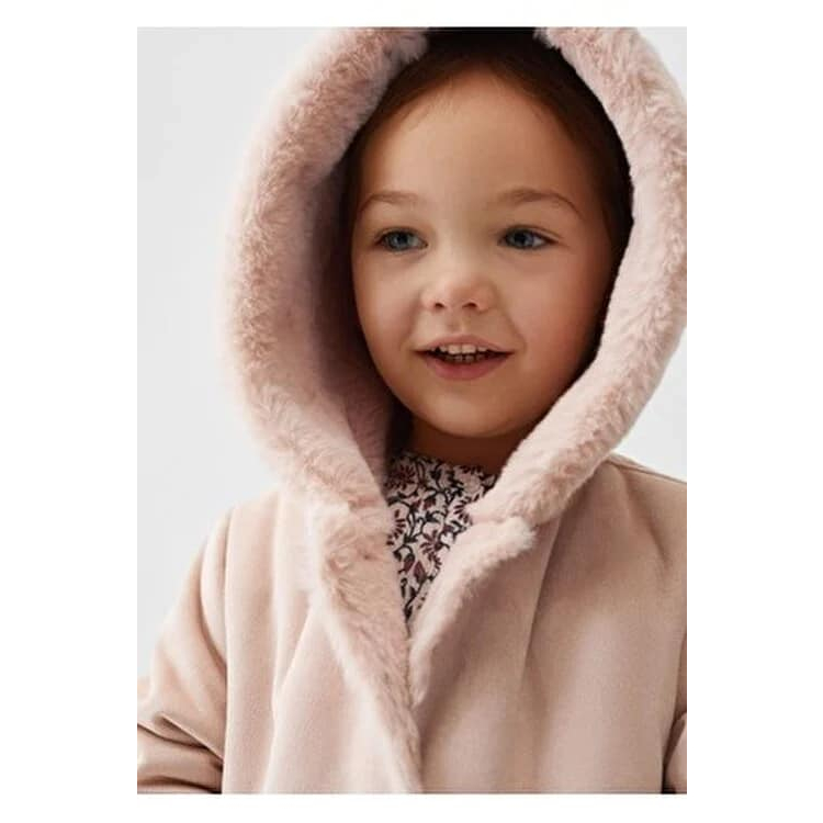 Áo khoác da lộn lót lông hồng baby bé gái