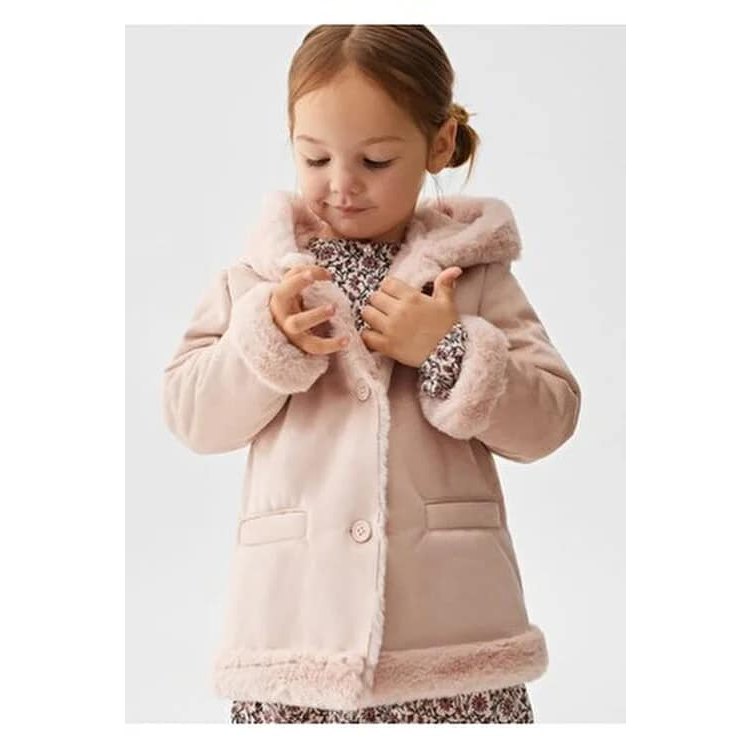 Áo khoác da lộn lót lông hồng baby bé gái