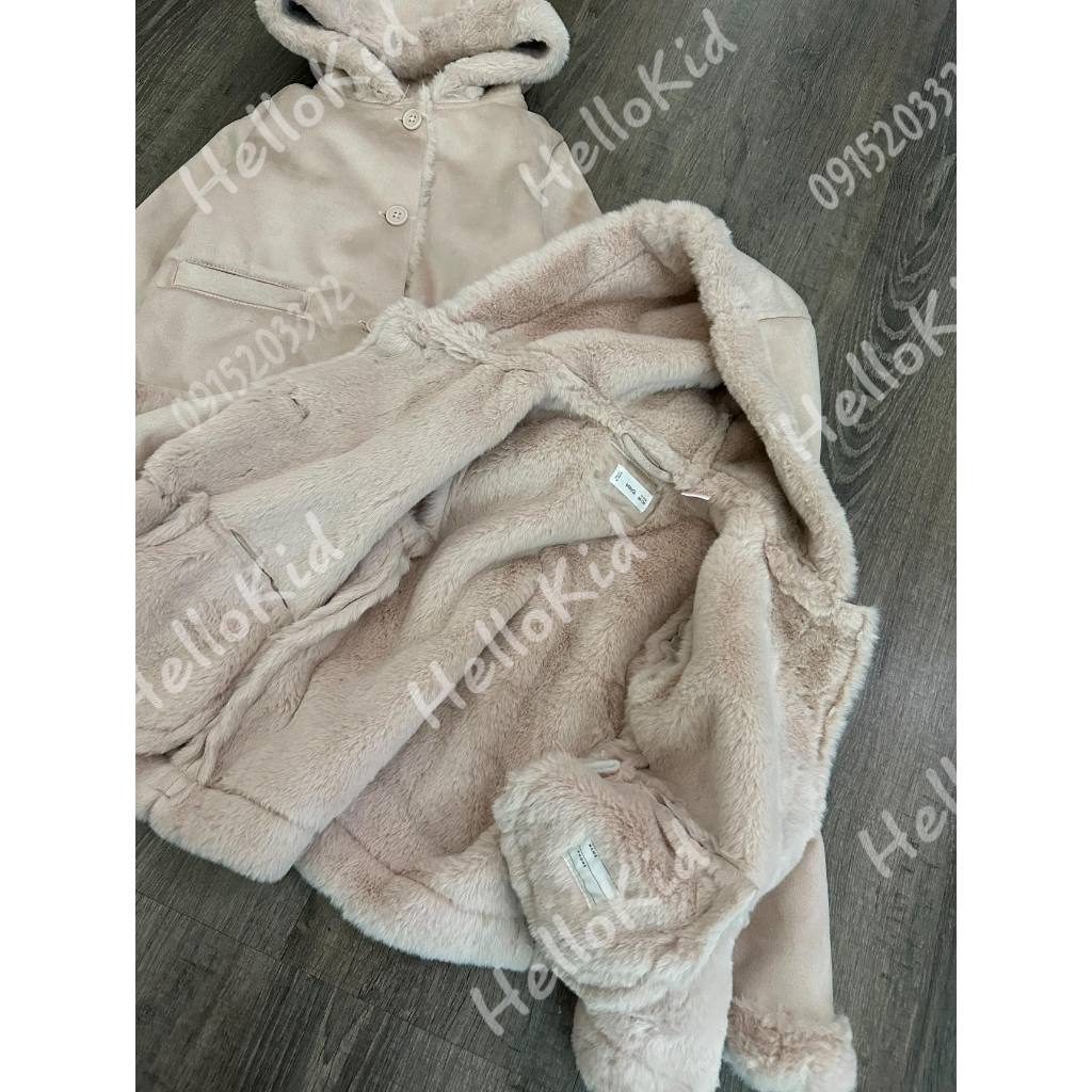 Áo khoác da lộn lót lông hồng baby bé gái