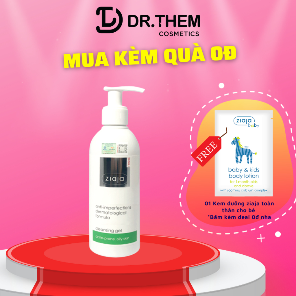 Sữa Rửa Mặt Giảm Mụn Ngừa Khuẩn - Ziaja Med Anti Imperfections Formula Cleansing Gel 200ml