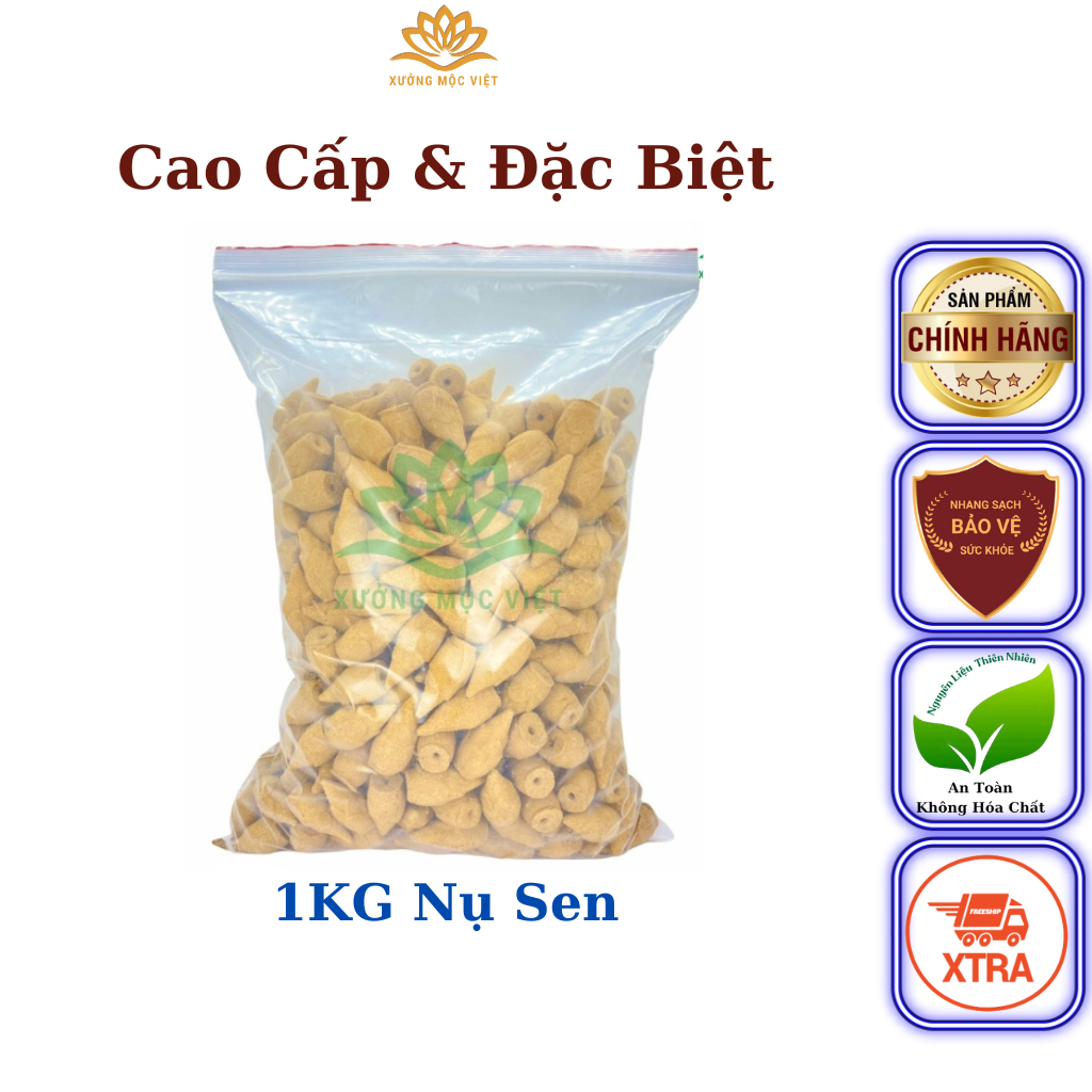 Nhang Nụ Trầm Hương Khói Ngược Sạch Nguyên Chất Tự Nhiên Không Hoá Chất Xưởng Mộc Việt - Túi 1KG Tầm 400 Nụ Sen