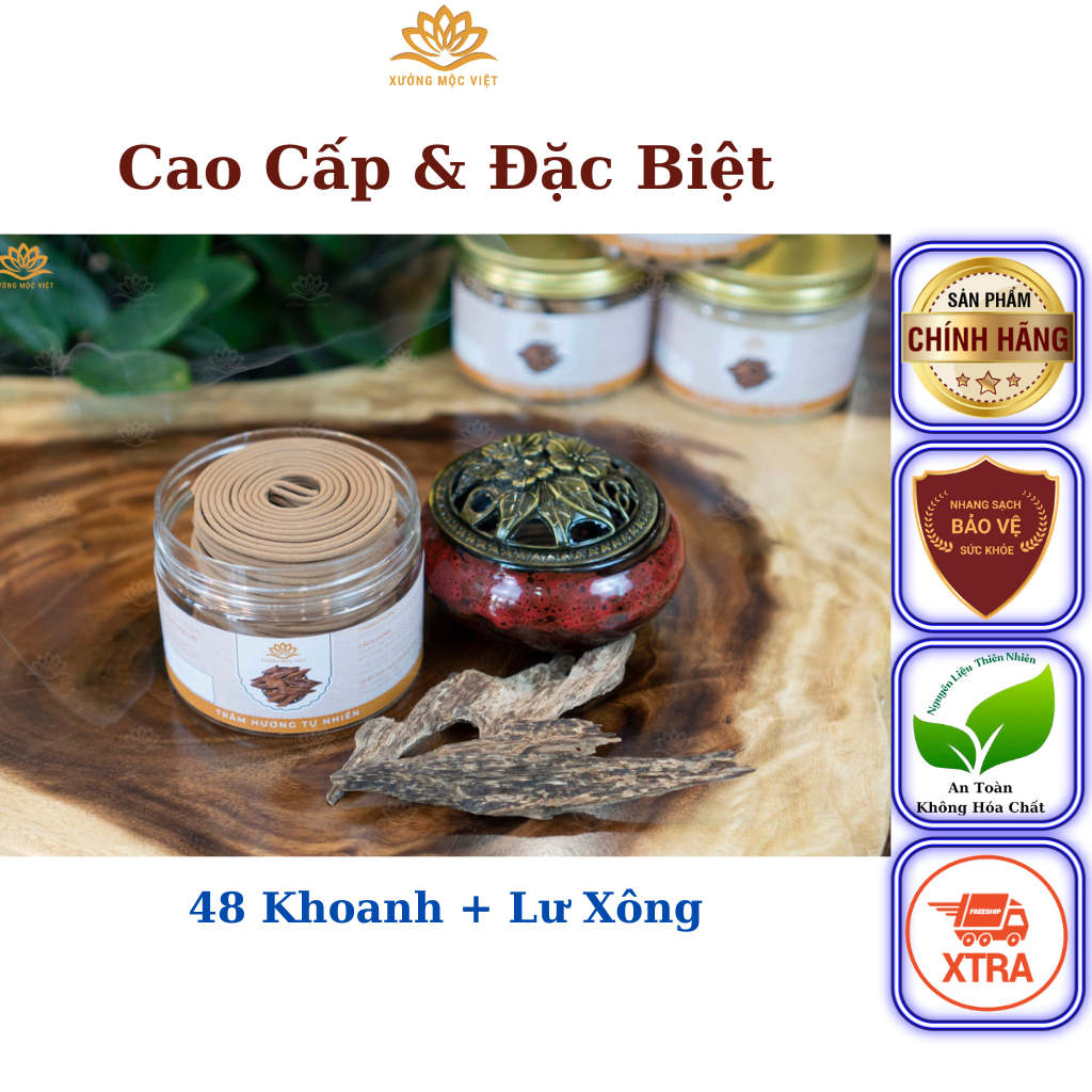 COMBO Hộp Nhang Khoanh Trầm Hương Tự Nhiên Xưởng Mộc Việt, Mỗi Khoanh Cháy 4 Giờ + Lư Sứ Xông Trầm