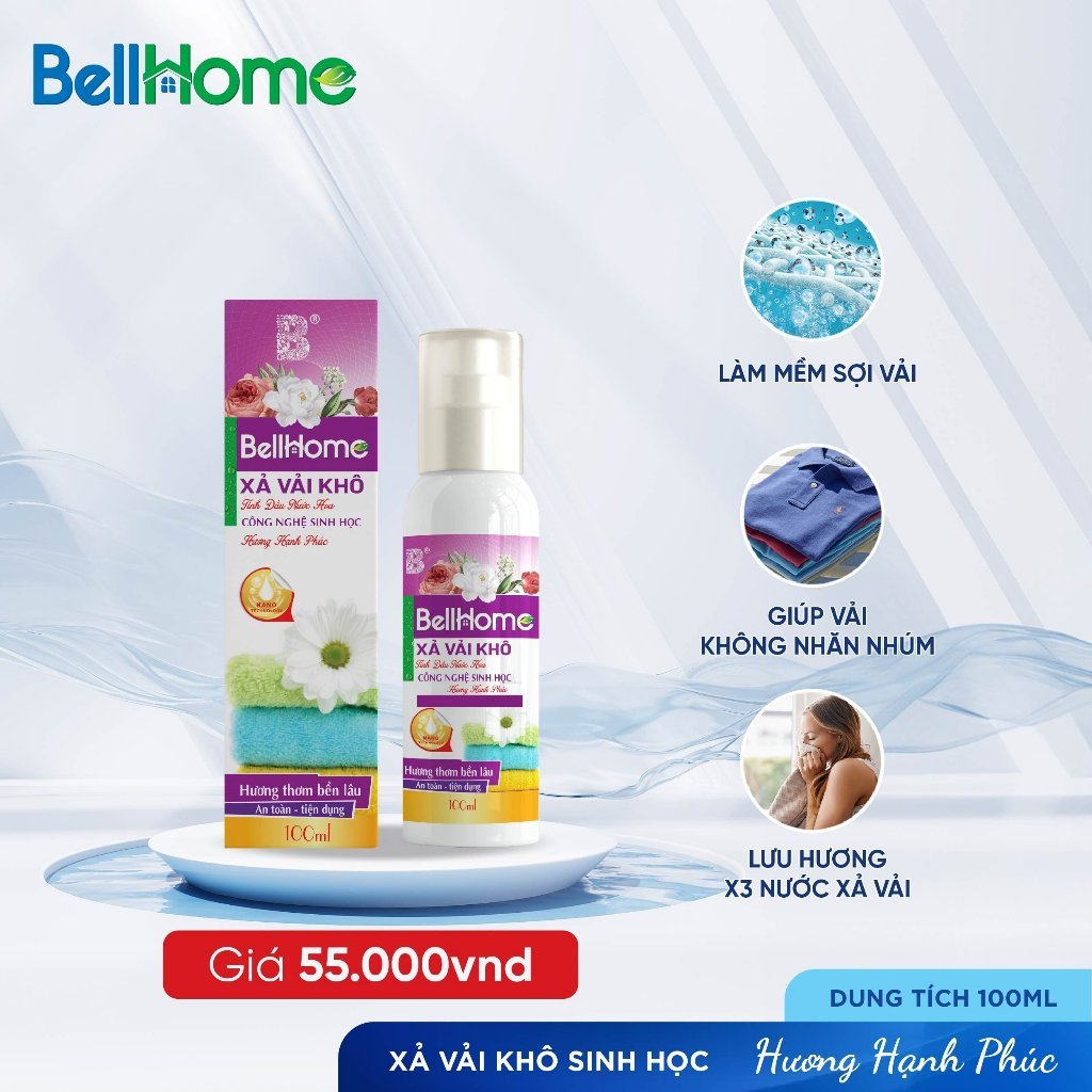 Xả Vải Khô Công Nghệ Sinh Học Bell Home 100ML Lưu Hương Lâu, Làm Mềm Vải Giảm Nhăn, Xử Lý Vết Bẩn Nhẹ Trên Quần Áo