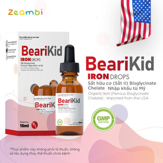 Sắt Zeambi nhỏ giọt - Sắt Amin Thế Hệ Mới BeariKid Iron Drops - bổ sung vi chất, vị dâu dễ uống, dễ hấp thu