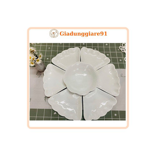 Bộ Bát Đĩa Hoa Mặt Trời Trắng  - Set Bát Đĩa Cúng Gia Tiên - Hàng Minh châu - vỡ 1 đổi 1
