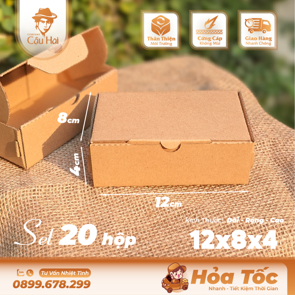 Set 20 hộp carton nắp GẬP 12x8x4