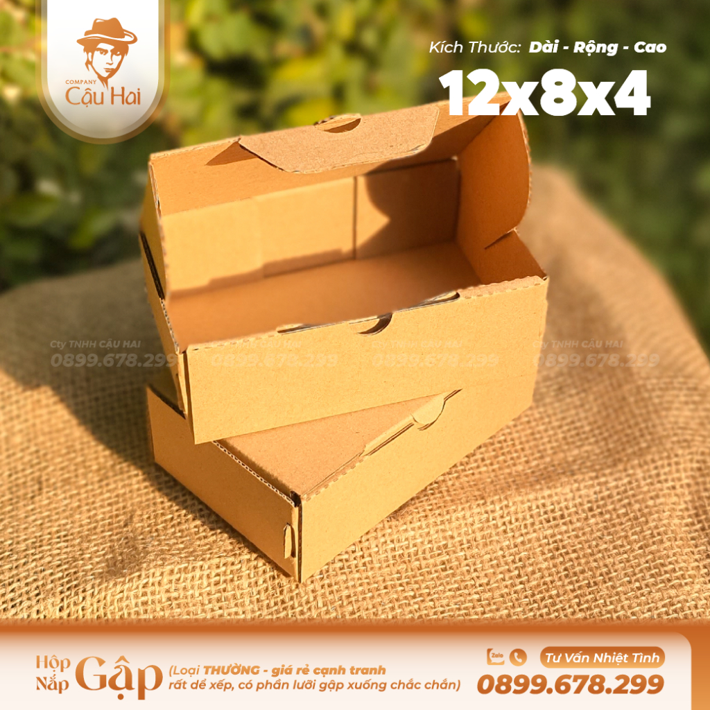 Set 50 hộp carton nắp GẬP 12x8x4