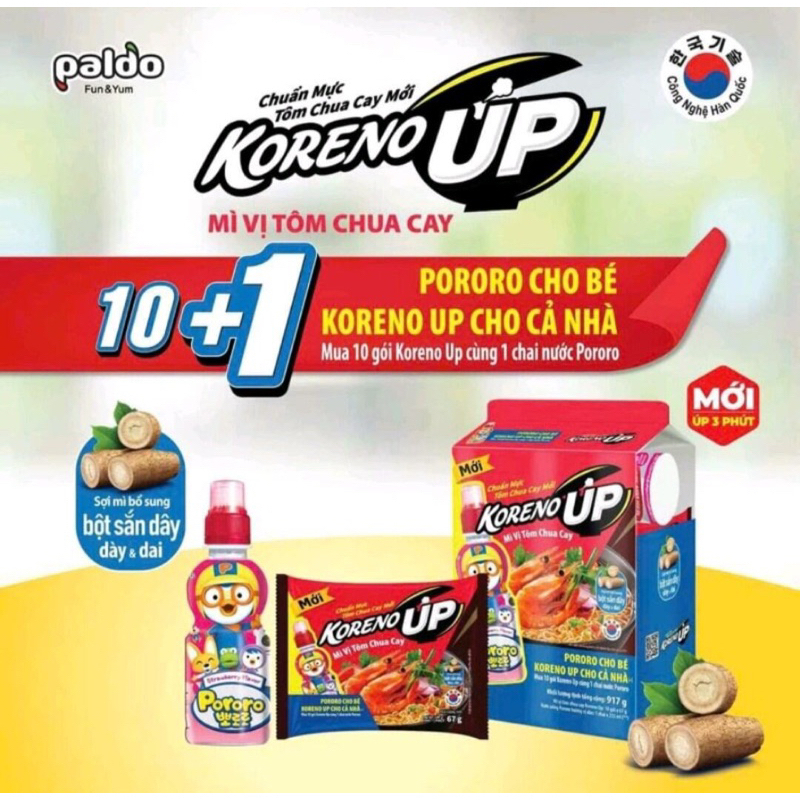 KORENO UP MÌ Vị Tôm Chua Cay  Tặng 1 Chai Nước Uống Pororo