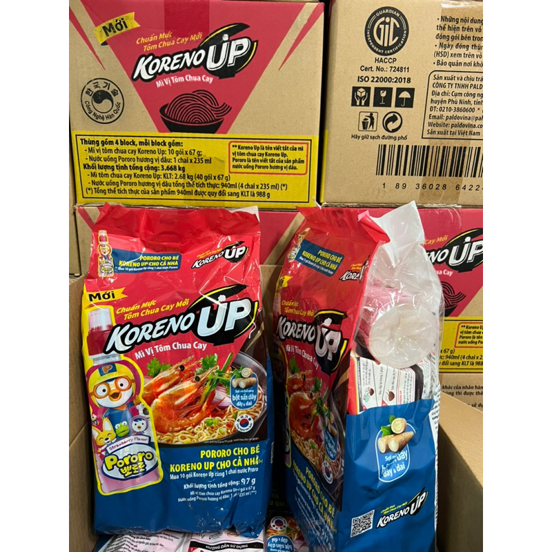 KORENO UP MÌ Vị Tôm Chua Cay  Tặng 1 Chai Nước Uống Pororo
