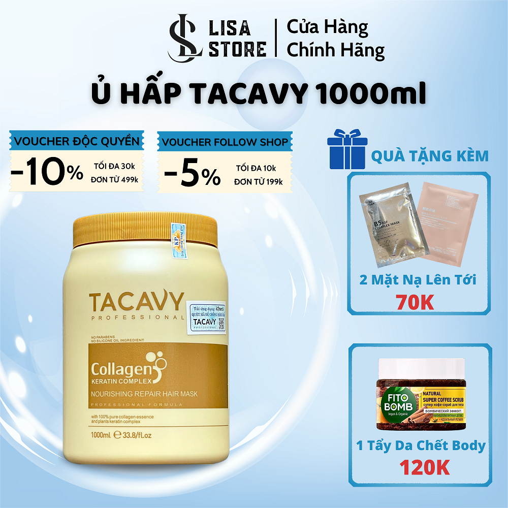 Kem Hấp Dầu Hấp Ủ Tóc Tacavy Collagen 1000ML Phục Hồi Tóc Hư Tổn, Dưỡng Tóc Siêu Mềm Mượt - Lisa store