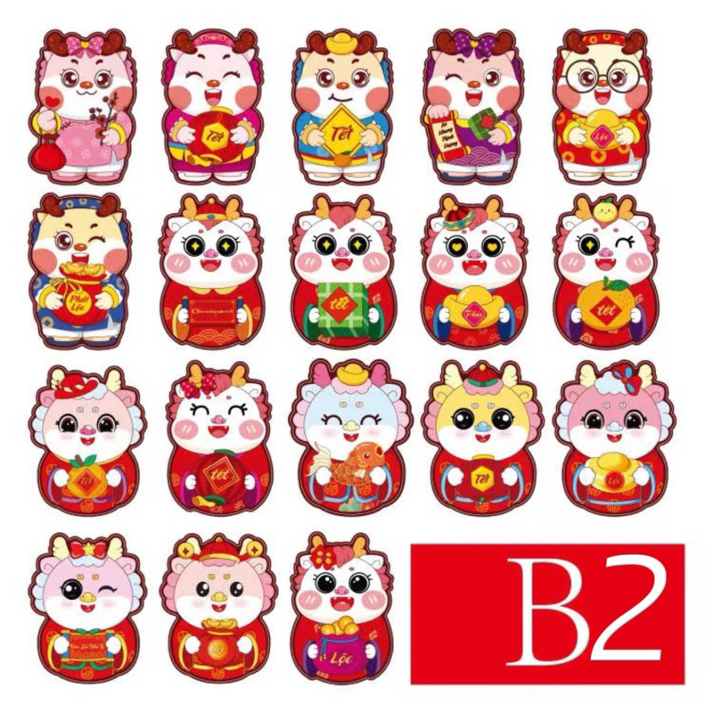 Set 10 Bao Lì Xì Chibi Hot Trend Giấy Bìa Bóng Cứng