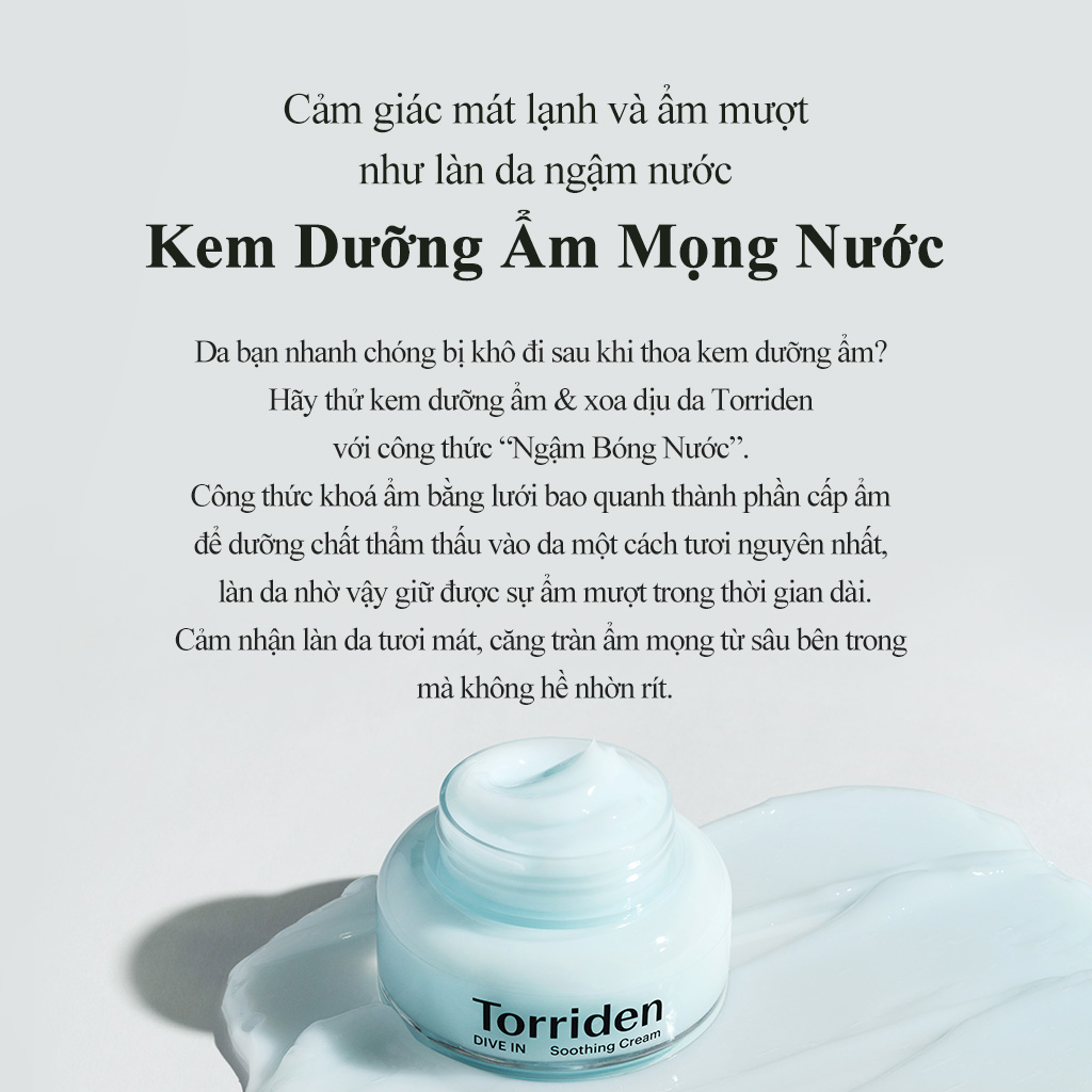 Kem dưỡng ẩm Torriden Dive In Soothing Cream cấp nước căng bóng da Toriden Hyaluronic Acid 100ml