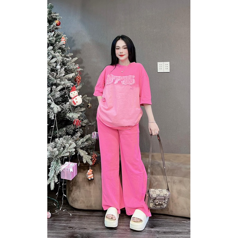 Set mốc chữ thêu nổi - form thụng chất cotton giặt mốc siêu co dãn