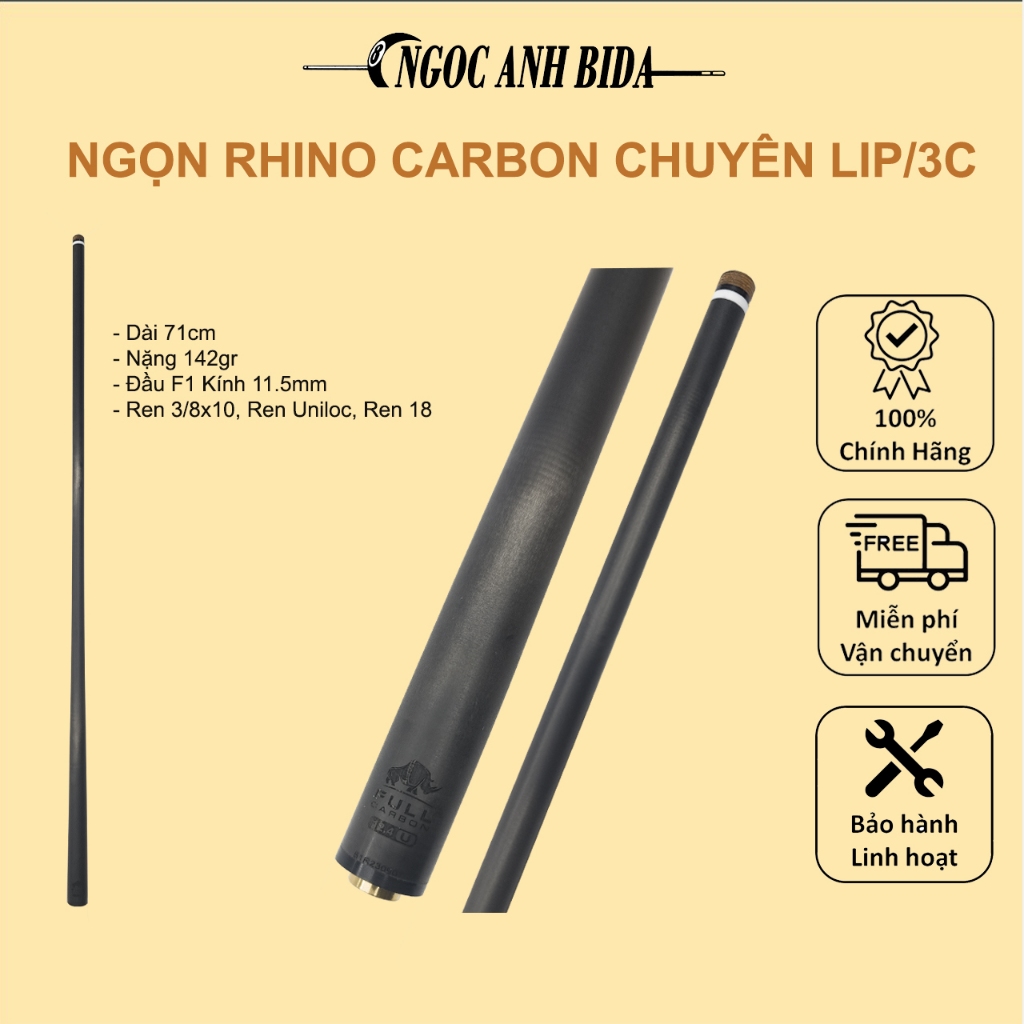 Ngọn full carbon chuyên Lip Rhino