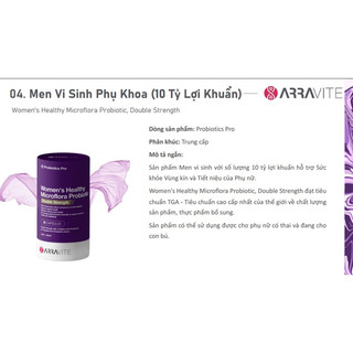 Viên Vi Sinh Phụ Khoa Arravite - Men Dạng Viên Uống Giúp Các Vấn Đề Về Ngứa Ngáy Viêm Nhiễm Cho Cơ Thể