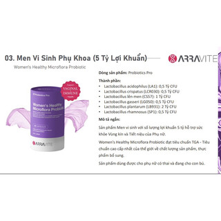 Viên Vi Sinh Phụ Khoa Arravite - Men Dạng Viên Uống Giúp Các Vấn Đề Về Ngứa Ngáy Viêm Nhiễm Cho Cơ Thể