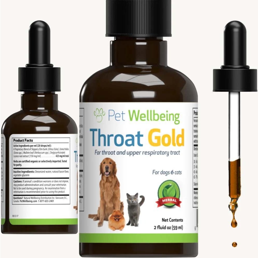 Cải Thiện Ho, Hô Hấp, Xẹp Khí Quản và Hen Suyễn Cho Chó Mèo - PET WELLBEING Throat Gold 2oz -59ml