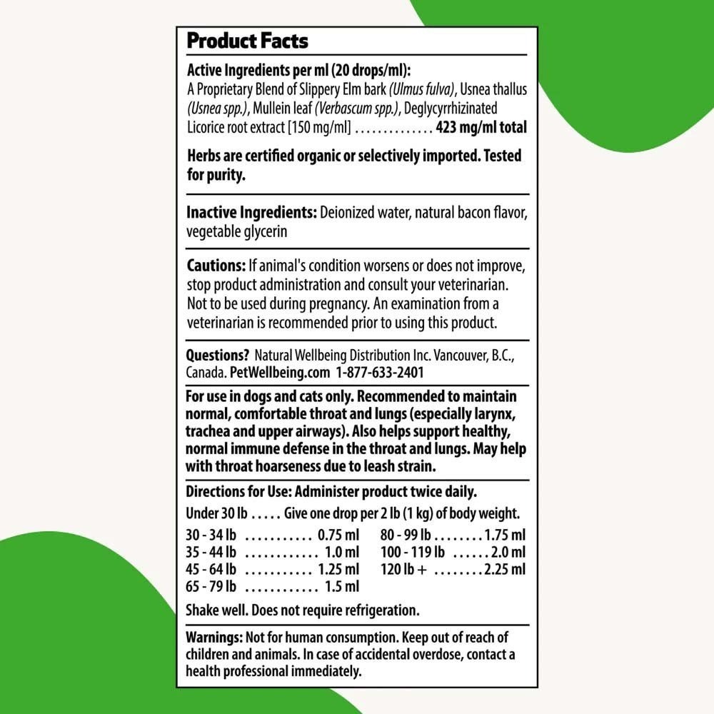 Cải Thiện Ho, Hô Hấp, Xẹp Khí Quản và Hen Suyễn Cho Chó Mèo - PET WELLBEING Throat Gold 2oz -59ml