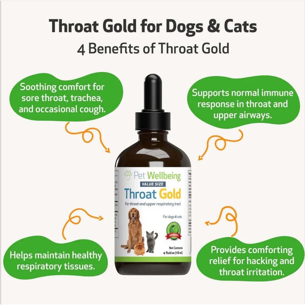 Cải Thiện Ho, Hô Hấp, Xẹp Khí Quản và Hen Suyễn Cho Chó Mèo - PET WELLBEING Throat Gold 2oz -59ml