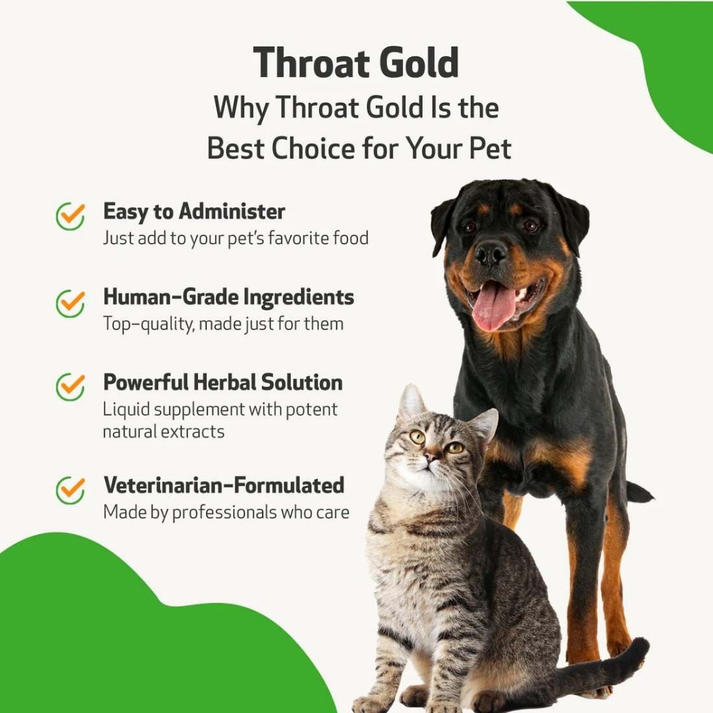 Cải Thiện Ho, Hô Hấp, Xẹp Khí Quản và Hen Suyễn Cho Chó Mèo - PET WELLBEING Throat Gold 2oz -59ml
