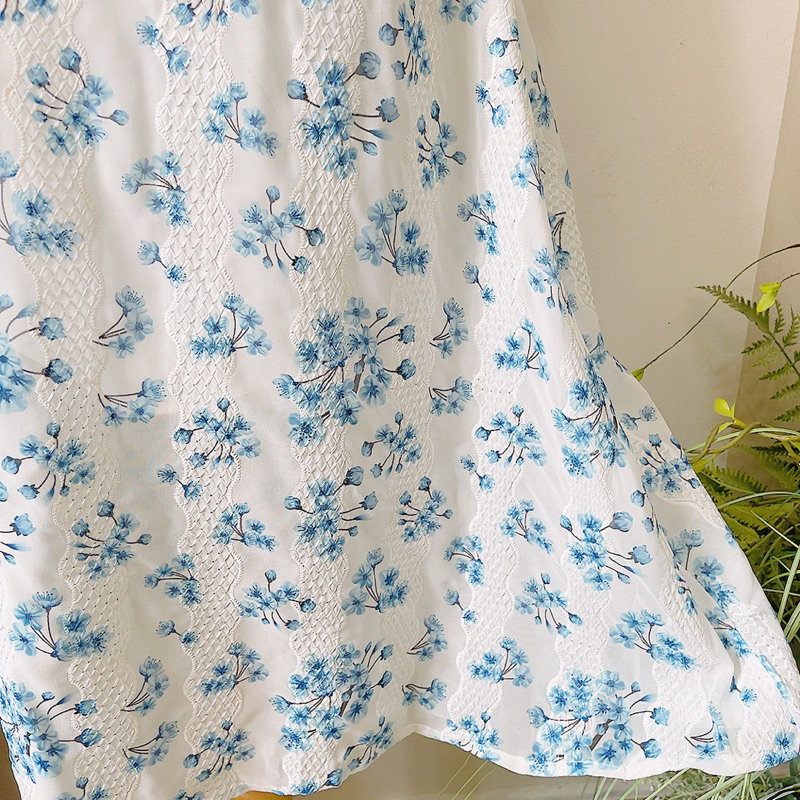 Đầm dây voan hoa xanh