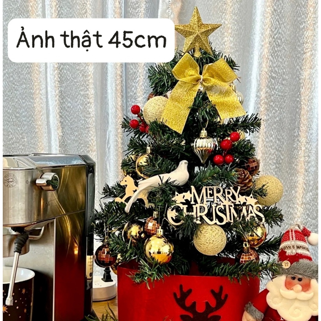 Cây thông noel mini để bạn trang trí Merry Christmas kèm phụ kiện + đèn mẫu mới năm 2023 Mẹ sóc