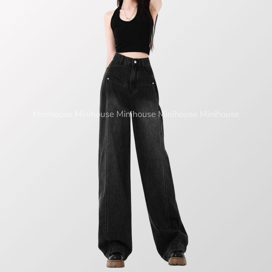 Quần Jeans ống rộng xám khói kẻ ngang,Quần bò phong cách hiện đại hot 2023 ND34