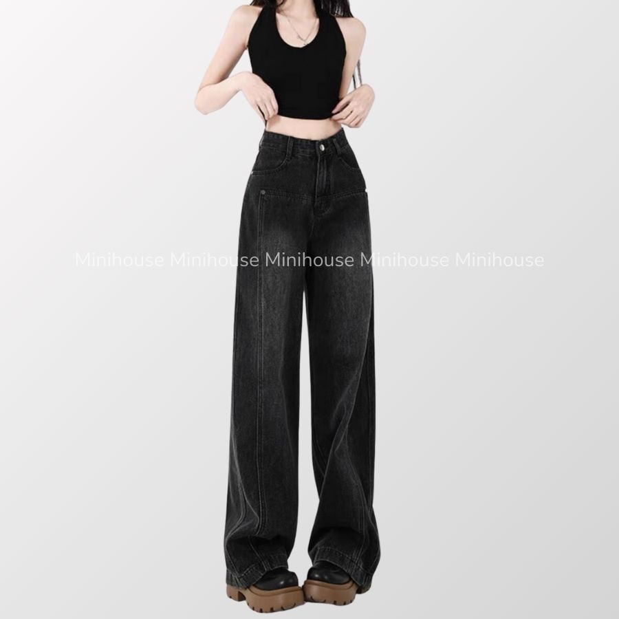 Quần Jeans ống rộng xám khói kẻ ngang,Quần bò phong cách hiện đại hot 2023 ND34