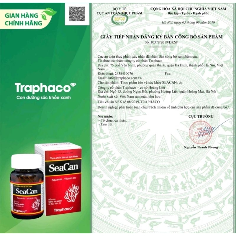 Viên uống bổ sung Canxi Seacan Traphaco - Hộp 60 viên