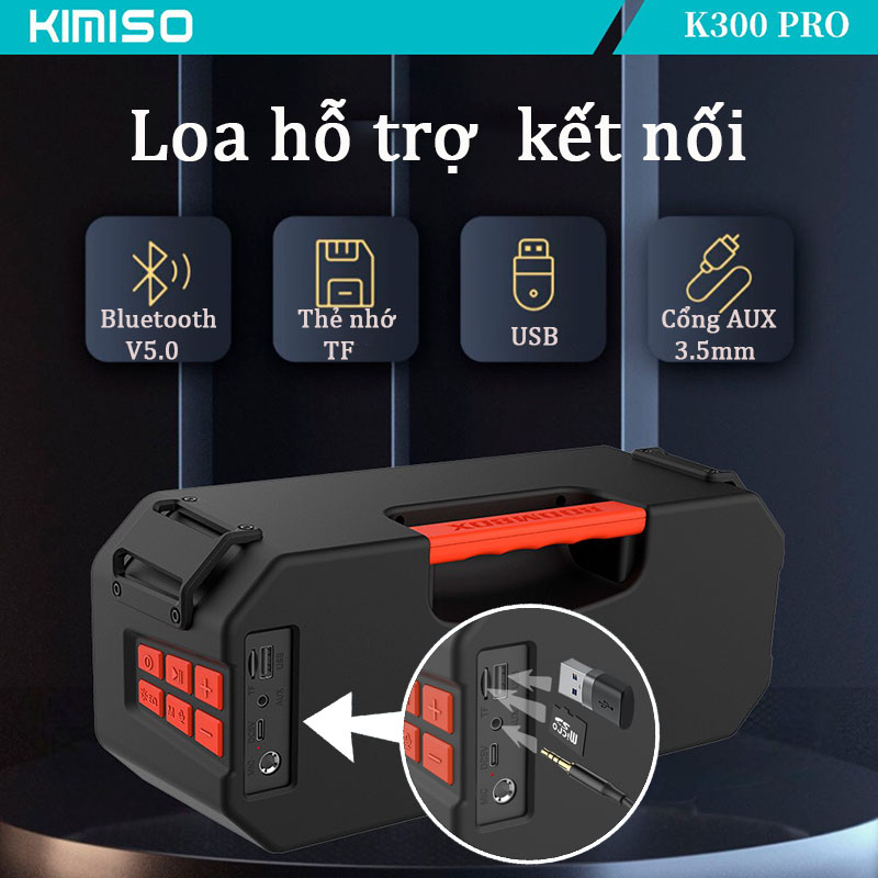 Loa bluetooth karaoke Kimiso K300 kèm 1 micro không dây xách tay công xuất 20W, âm thanh trầm ấm, bass căng- TECHHIGH