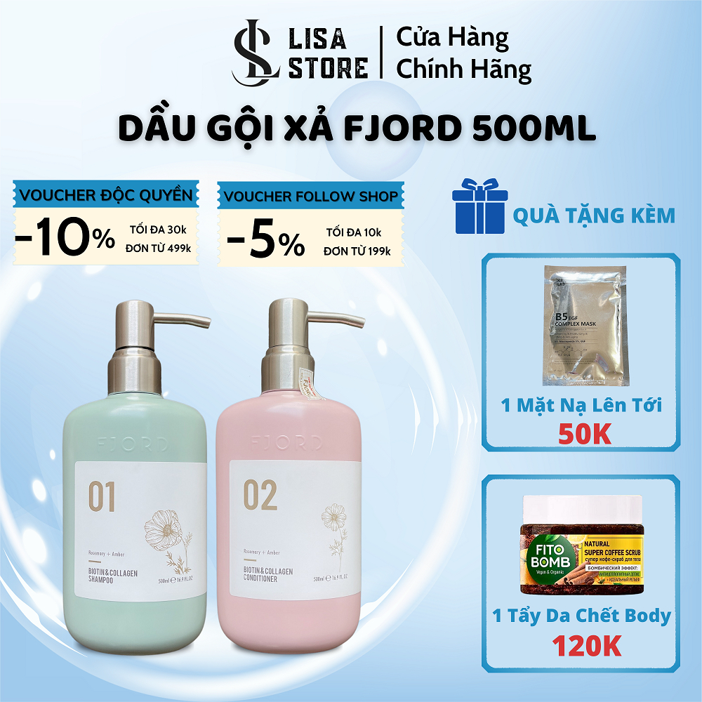 Dầu Cặp Gội Xả FJORD, Collagen siêu thơm nước hoa, siêu mềm mượt, kích thích mọc tóc chính hãng -Lisa store