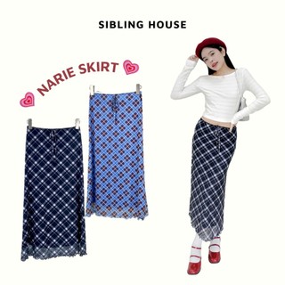 Chân váy dài form chữ A xòe nhẹ điểm nhấn nơ eo và cuốn biên tà chất thun caro lưới Narie Skirt - Sibling House