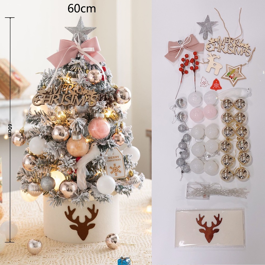 Cây Thông Để Bàn Trang Trí Giáng Sinh, Noel Dễ Thương 45cm/60cm mẹ sóc Đầy đủ phụ kiện và đèn LED