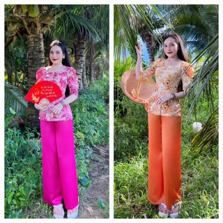 Bộ bà ba cổ vuông nút ngọc chất vải mango