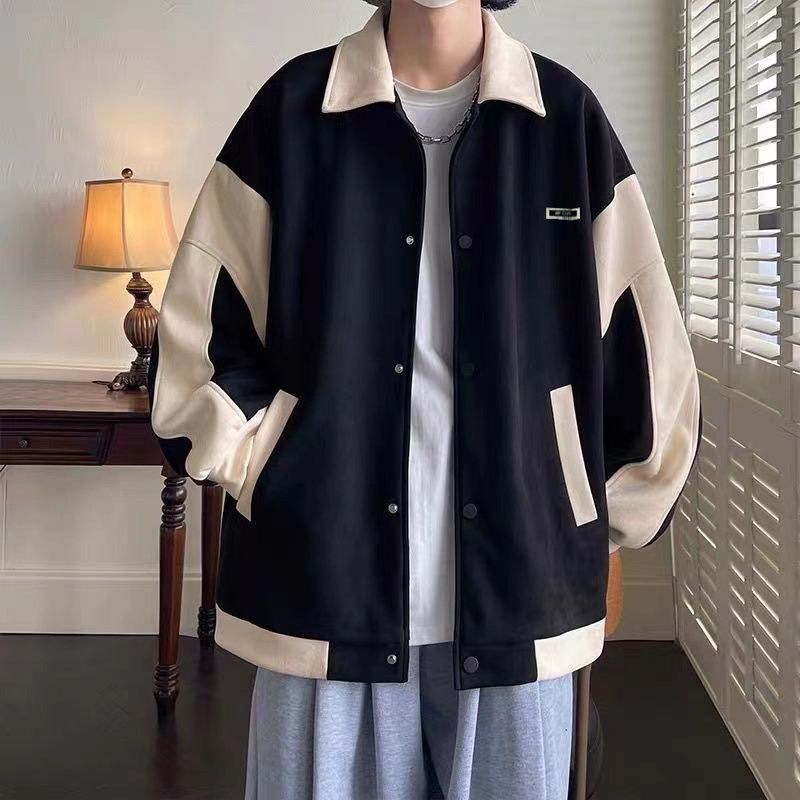 Áo JACKET vải da lộn 1 LỚP có nút bấm SHIN phối màu ĐEN/XÁM 🖤 Nam Nữ Unisex 🖤 Áo khoác bomber form rộng Jaystoree 🖤