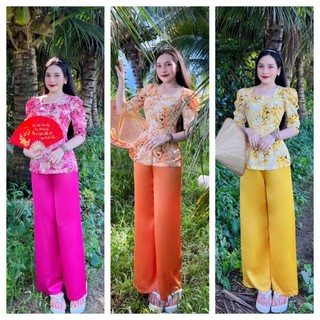 Bộ bà ba cổ vuông nút ngọc chất vải mango cao cấp.