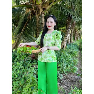 BỘ BÀ BA CỔ VUÔNG NÚT NGỌC CHẤT VẢI MANGO CAO CẤP.