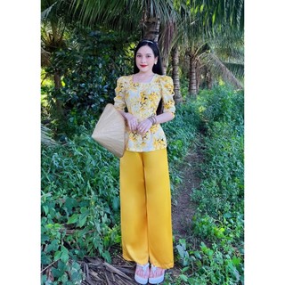 BỘ BÀ BA CỔ VUÔNG NÚT NGỌC CHẤT VẢI MANGO CAO CẤP.