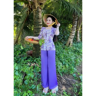 BỘ BÀ BA CỔ VUÔNG NÚT NGỌC CHẤT VẢI MANGO CAO CẤP.
