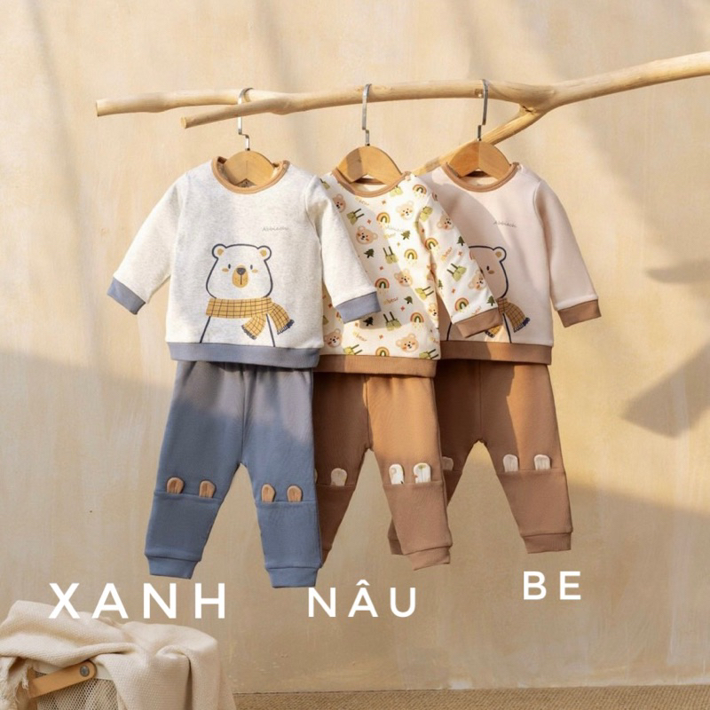 ABBIEOH SALE Bộ quần áo dài tay cho bé trai bé gái mặc thu đông xinh xắn dễ thương