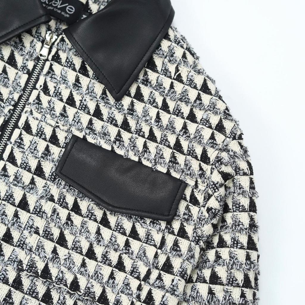 Áo Khoác Dạ nam Tweed SNOW Localbrand STEVE Trần Bông, dài tay, mix da họa tiết kẻ ô sang trọng.