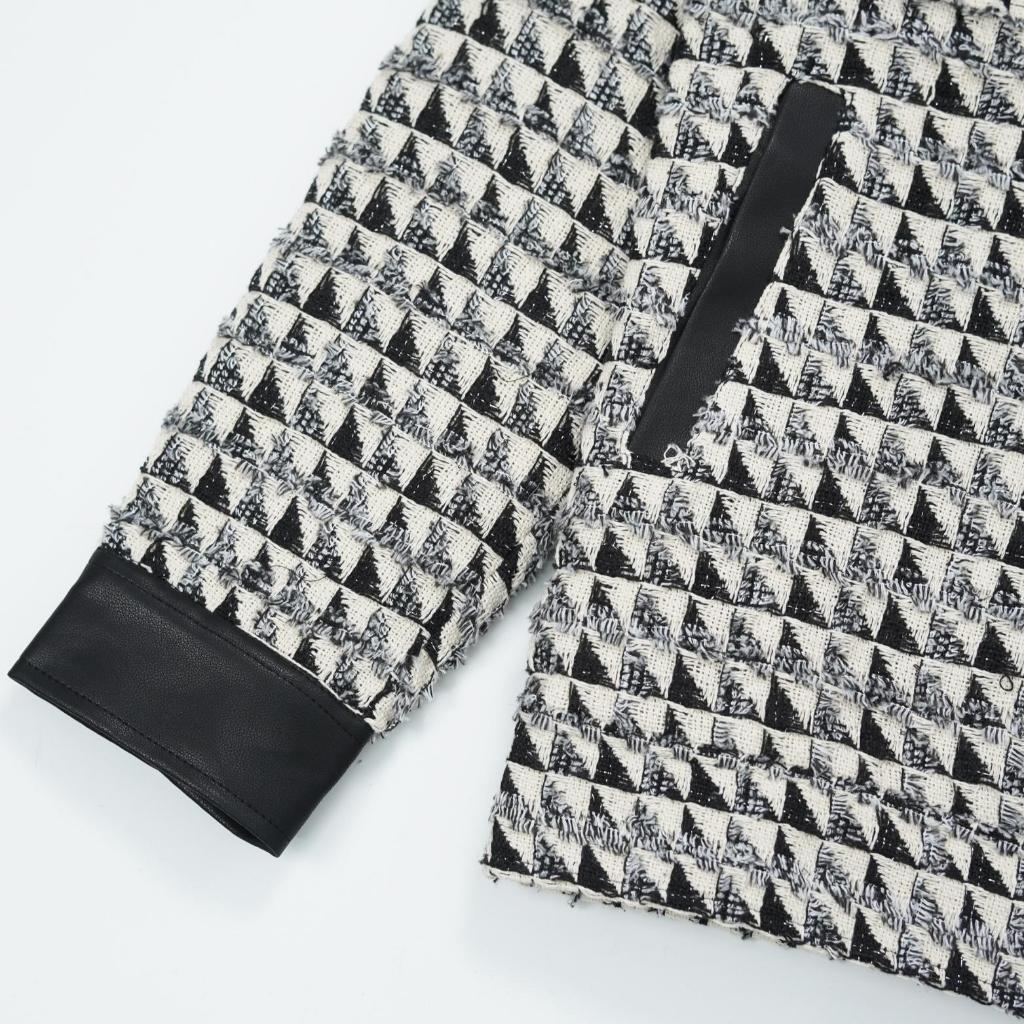 Áo Khoác Dạ nam Tweed SNOW Localbrand STEVE Trần Bông, dài tay, mix da họa tiết kẻ ô sang trọng.
