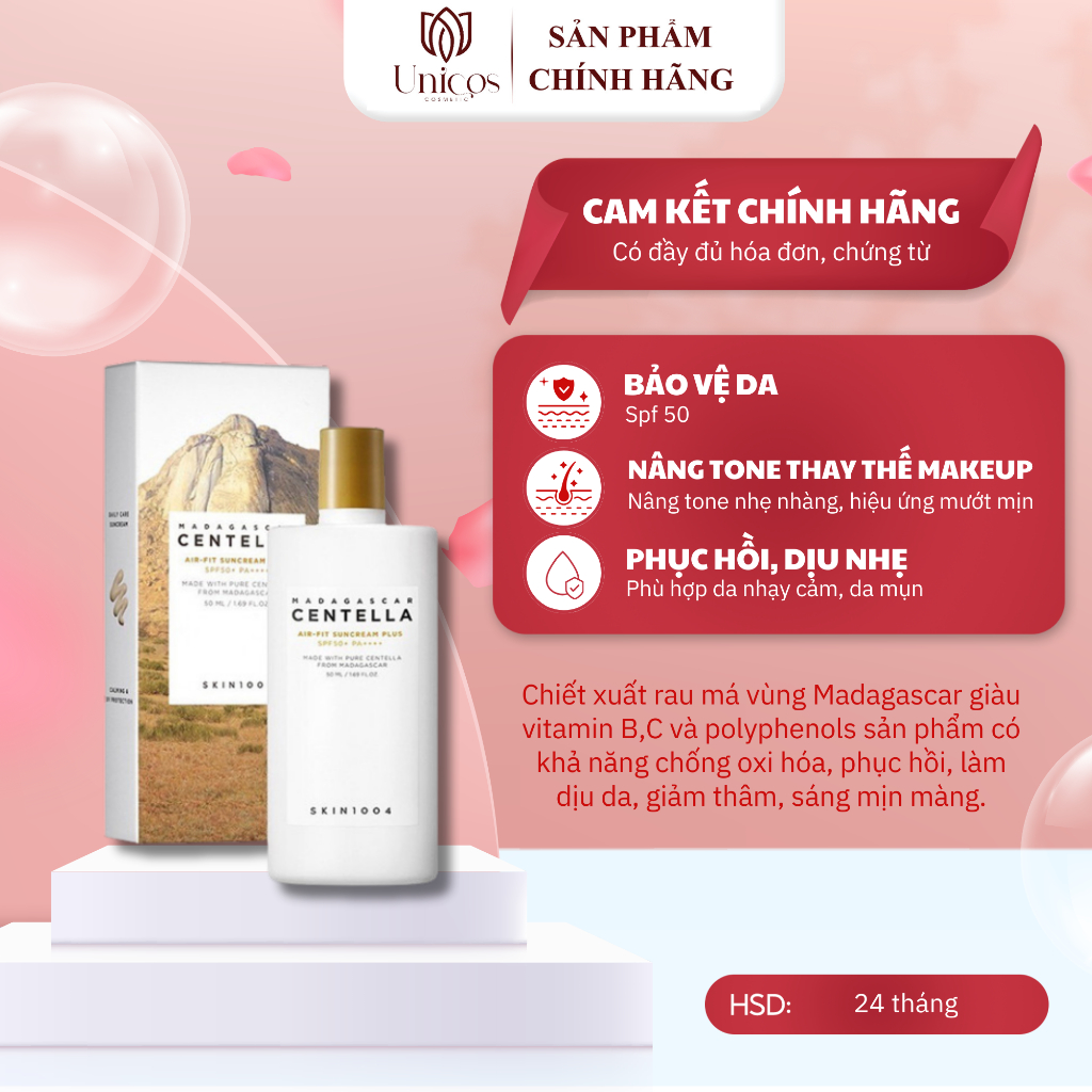 Kem Chống Nắng Nâng Tone Centella Skin1004 Madagascar Air-fit Suncream SPF50+ - Chống Nắng Cao Cấp Ẩm Mỏng Nhẹ PA 50ml