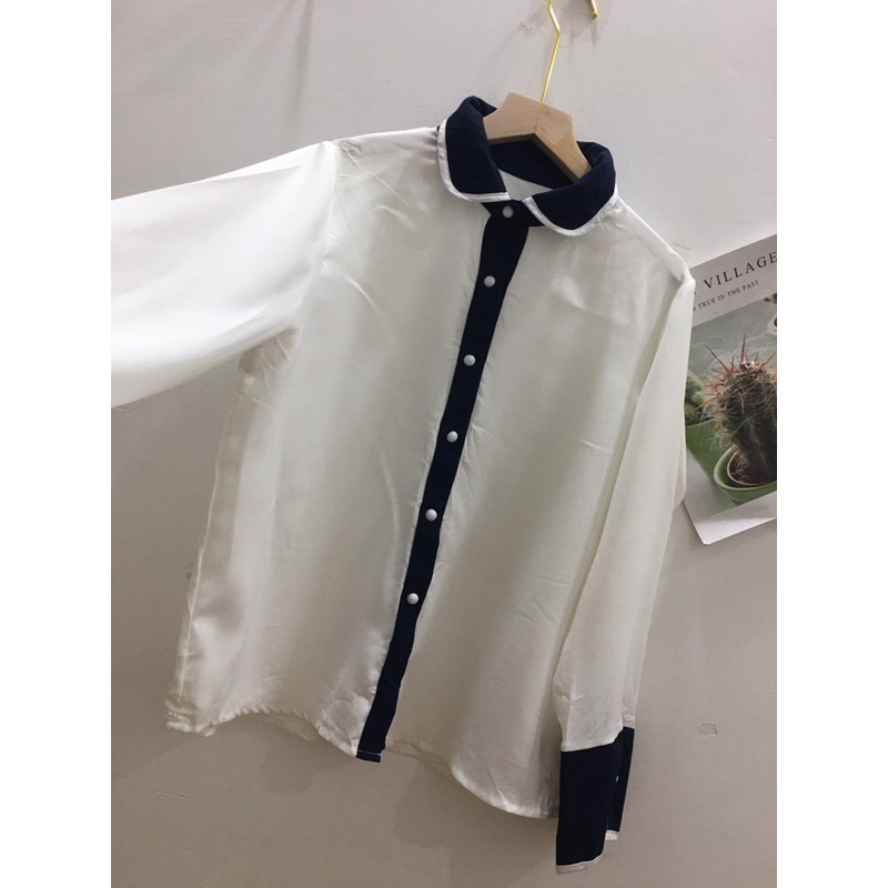 Áo sơ mi phối viền cổ bẻ