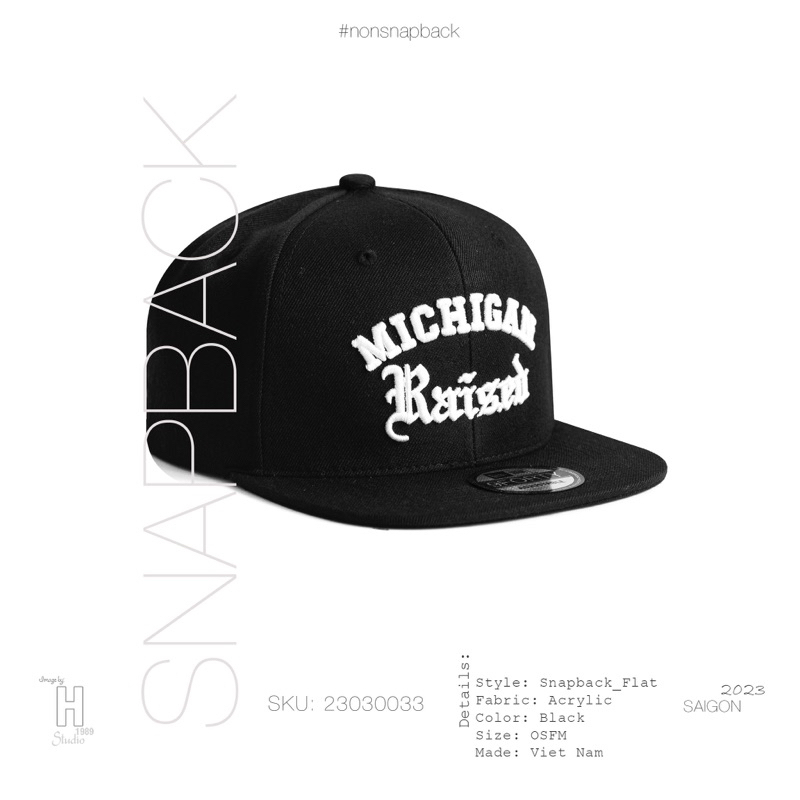 Nón Snapback đen logo thêu nổi tiêu chuẩn xuất khẩu